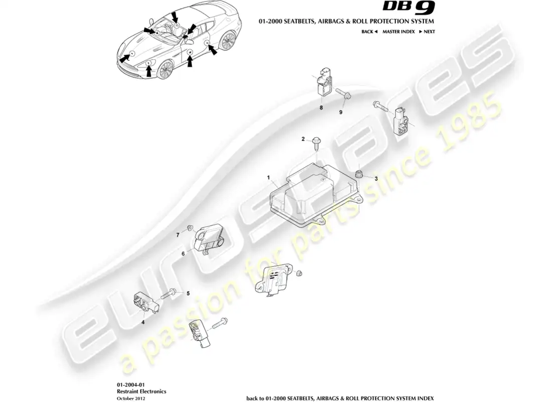 aston martin db9 (2014) restraint electronics parts diagram