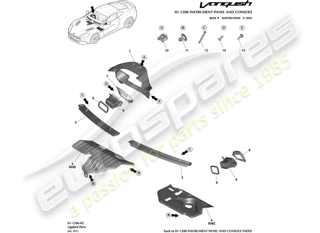 aston martin vanquish (2018) applied parts parts diagram