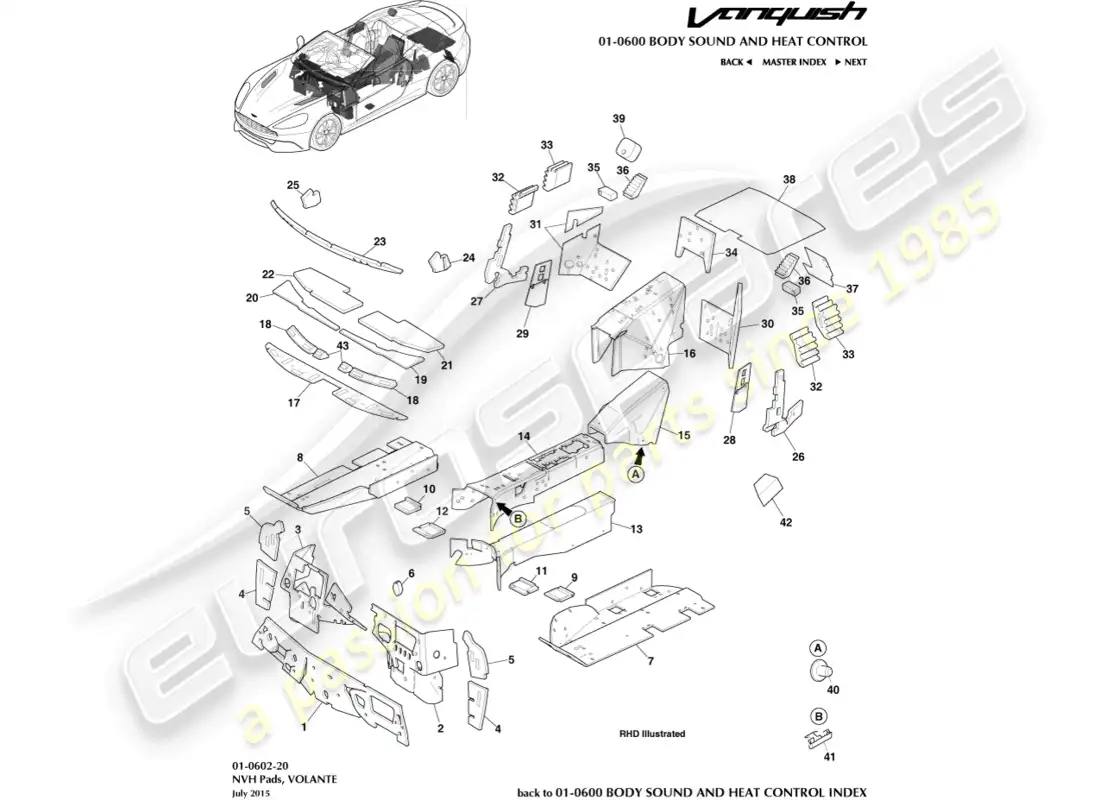 aston martin vanquish (2018) noise insulation, volante parts diagram
