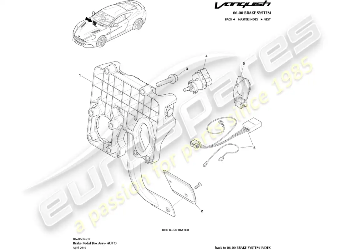 aston martin vanquish (2016) brake actuator assembly parts diagram