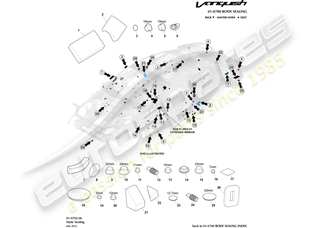 aston martin vanquish (2016) static sealing parts diagram