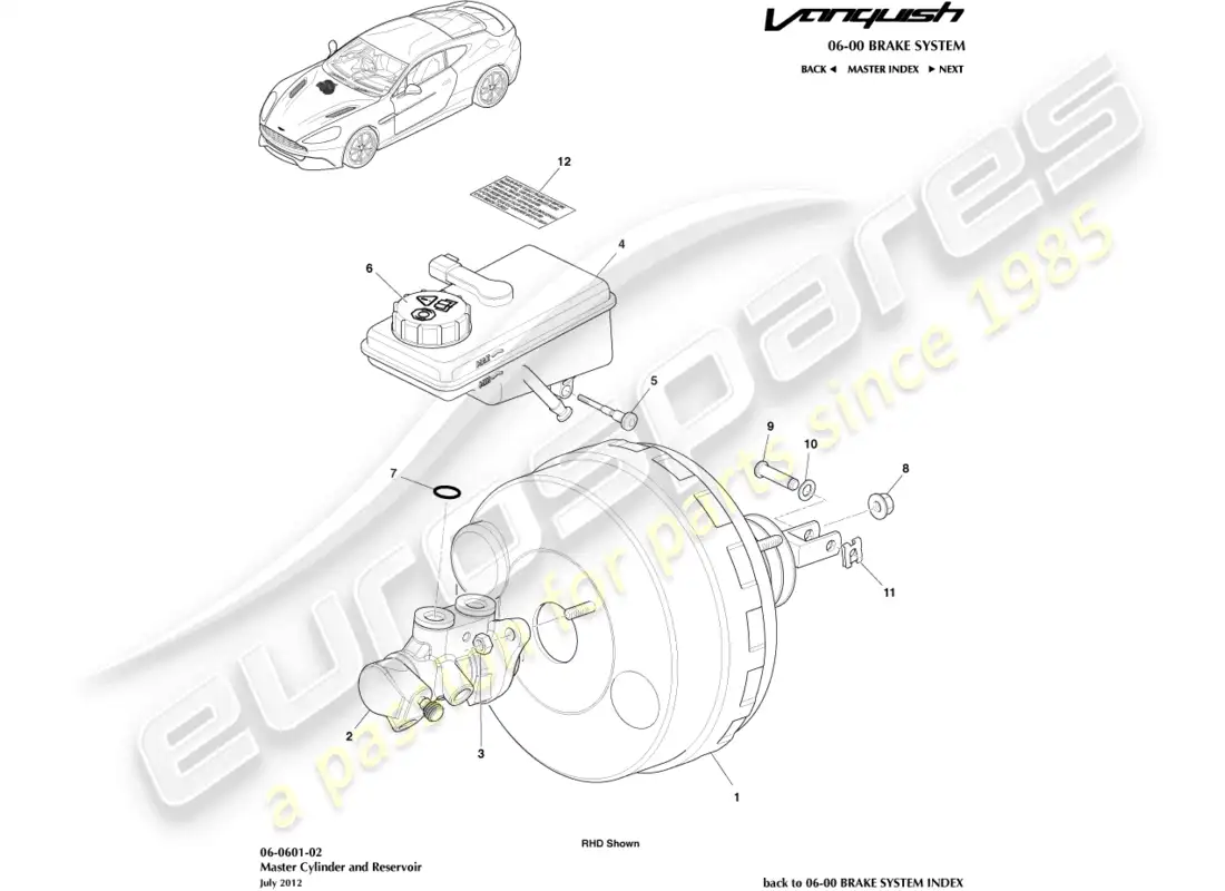 aston martin vanquish (2017) master cylinder & reservoir parts diagram
