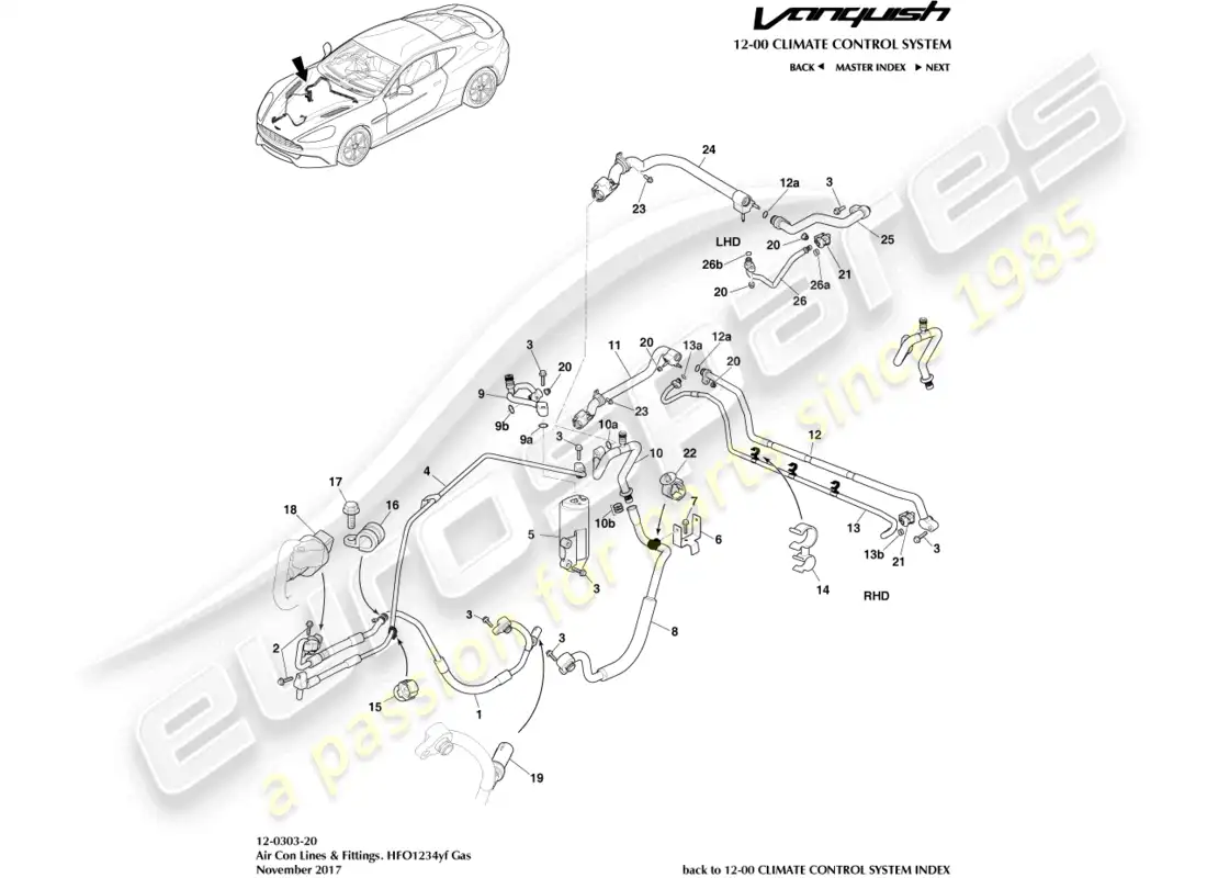 aston martin vanquish (2017) air con lines, hfo1234yf gas parts diagram