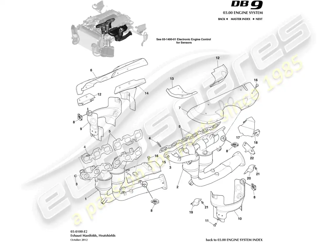aston martin db9 (2014) exhaust manifolds parts diagram