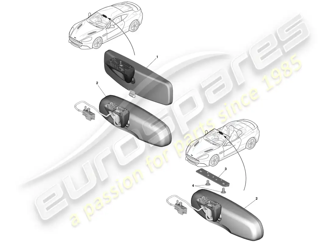 aston martin vanquish (2013) interior mirror parts diagram