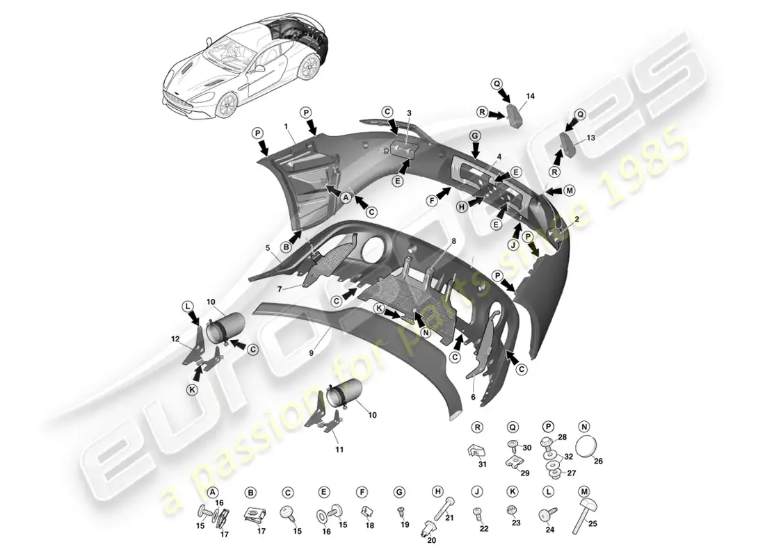 aston martin vanquish (2013) rear bumper parts diagram
