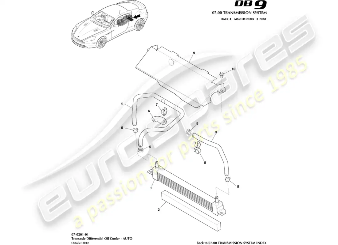 aston martin db9 (2015) transmission oil cooler parts diagram