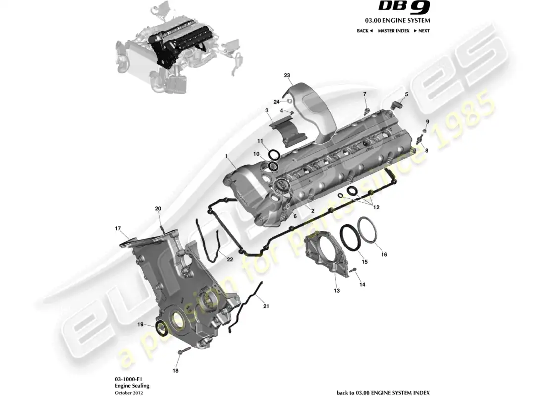 aston martin db9 (2014) engine sealing parts diagram