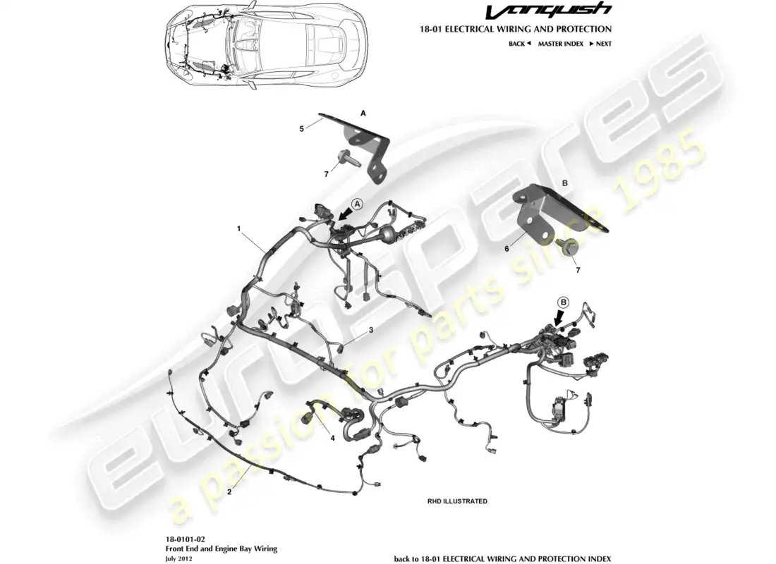 aston martin vanquish (2018) front & engine bay harness parts diagram