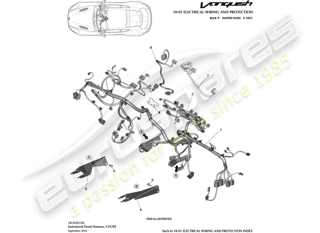 aston martin vanquish (2018) ip harness parts diagram