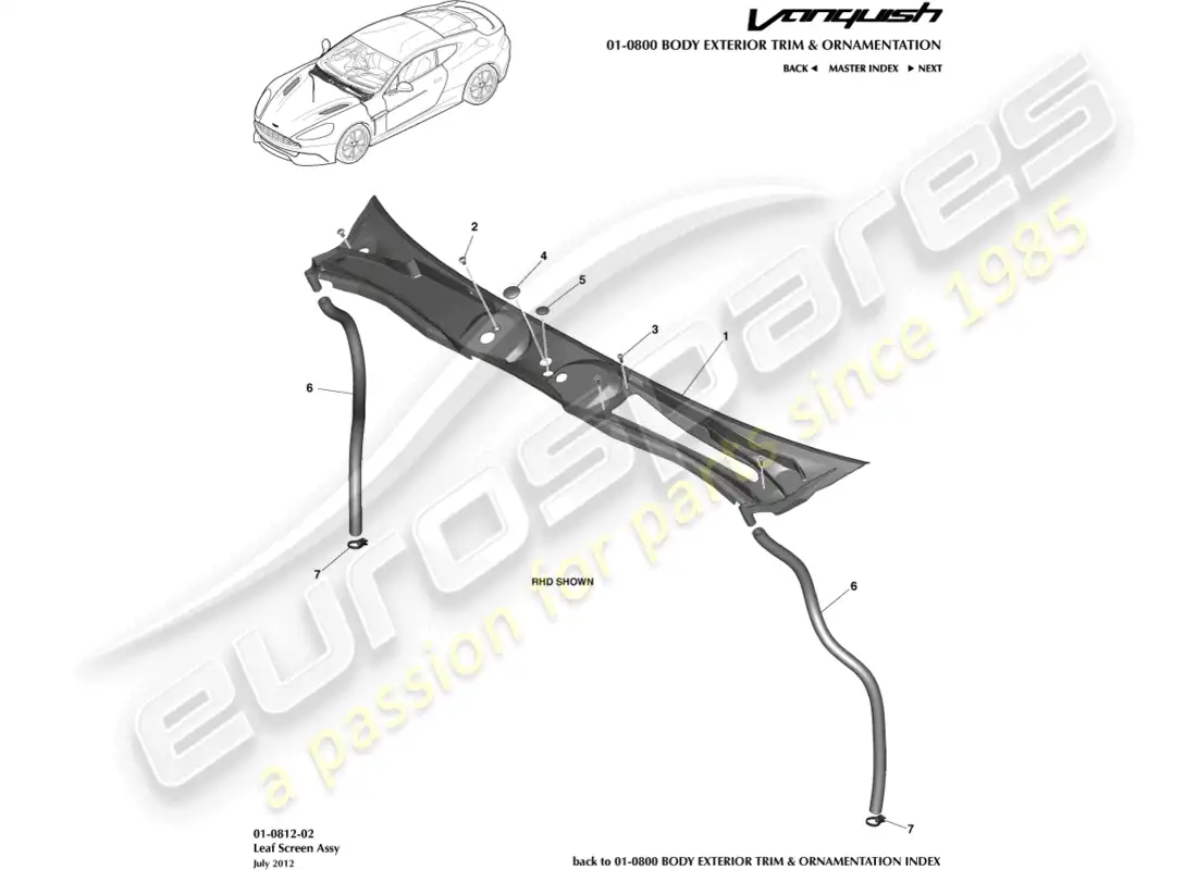 aston martin vanquish (2016) leaf screen assembly parts diagram