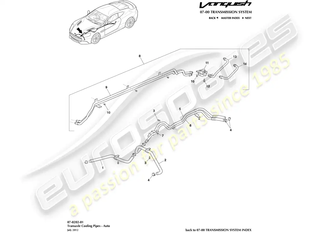 aston martin vanquish (2016) transmission oil cooler pipes parts diagram