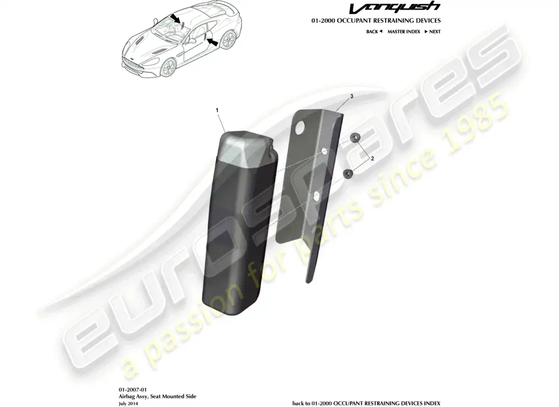 aston martin vanquish (2018) front seat airbag parts diagram