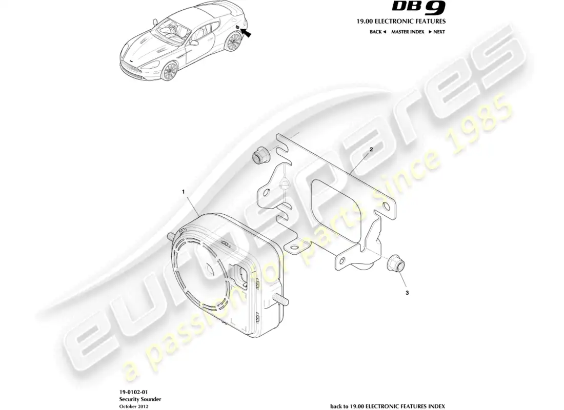 aston martin db9 (2014) alarm horns & sirens parts diagram