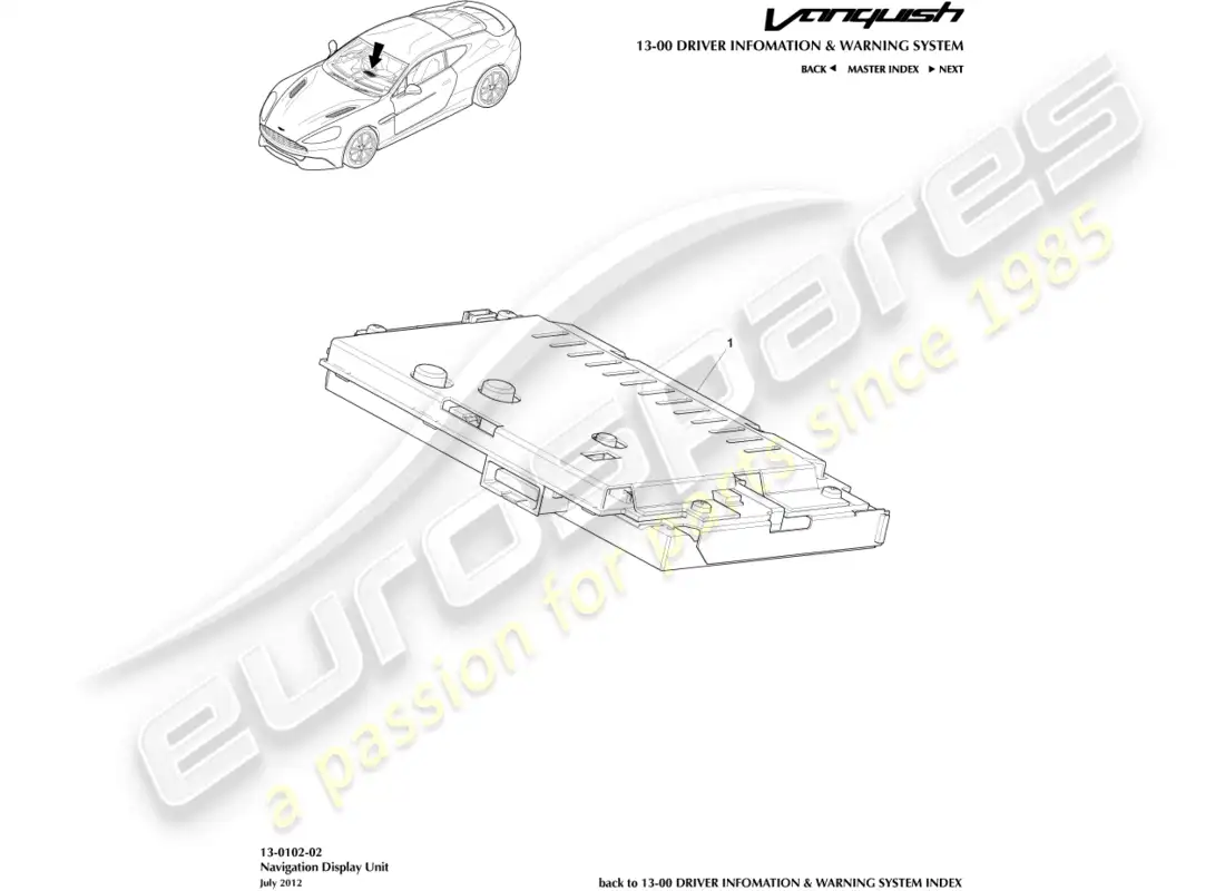 aston martin vanquish (2017) sat nav display parts diagram