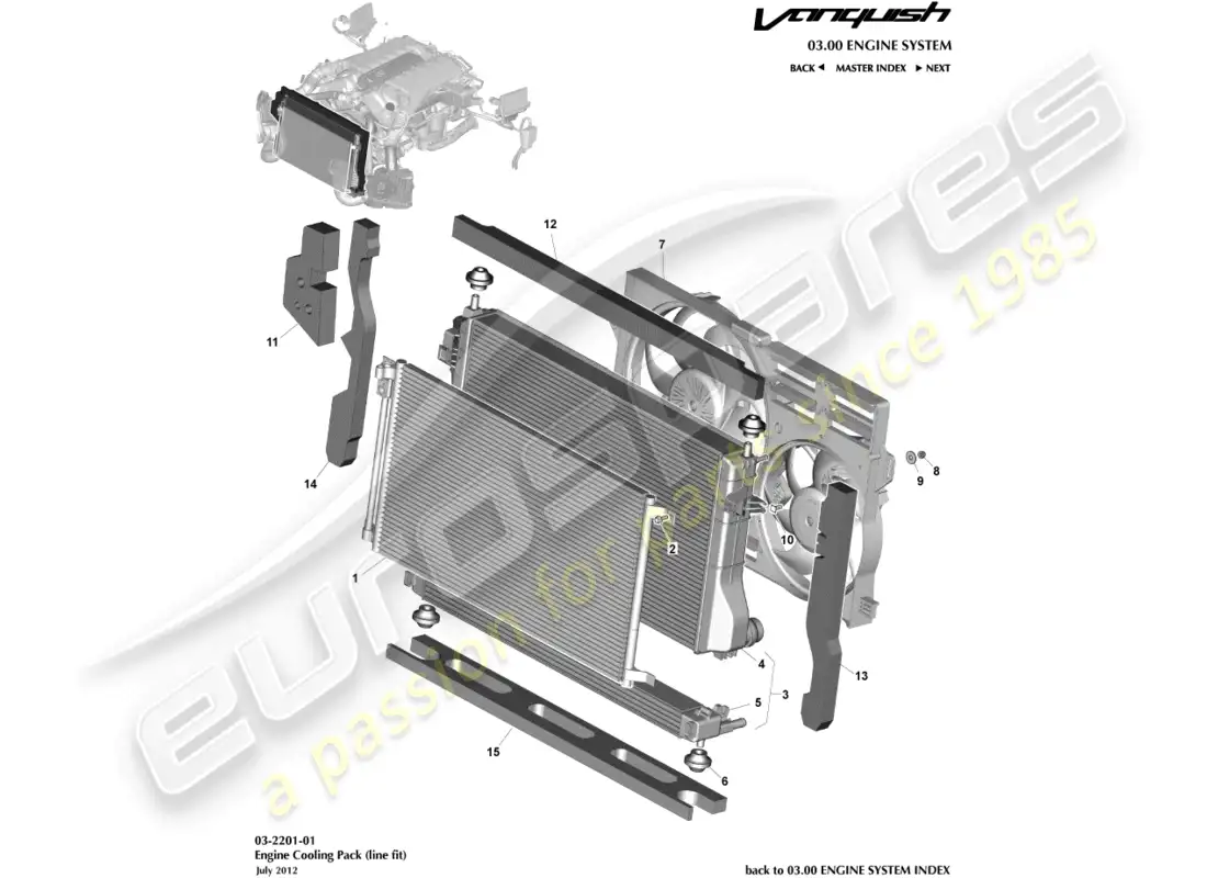 aston martin vanquish (2017) engine cooling, line fit parts diagram