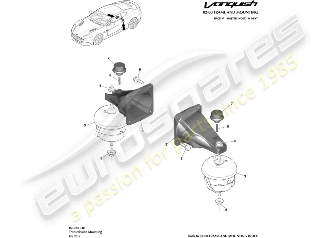 aston martin vanquish (2018) powertrain mountings parts diagram
