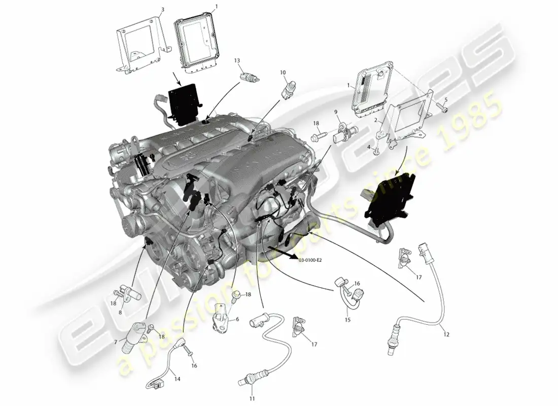 aston martin vanquish (2014) electronic engine control, bosch parts diagram