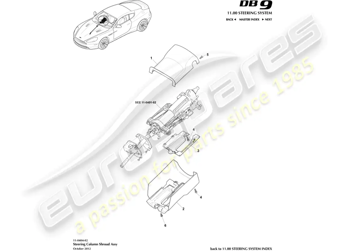 aston martin db9 (2015) column shroud parts diagram