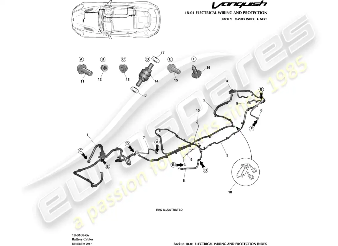 aston martin vanquish (2017) battery cables parts diagram