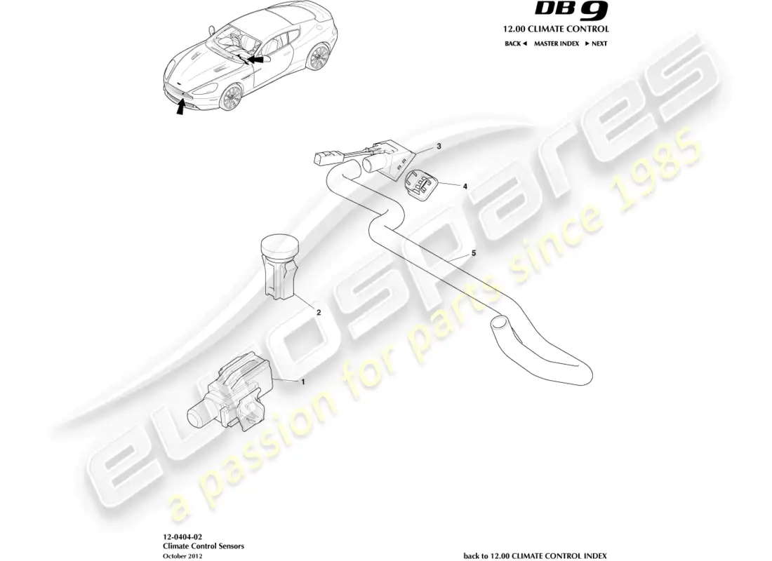 aston martin db9 (2016) sensors parts diagram