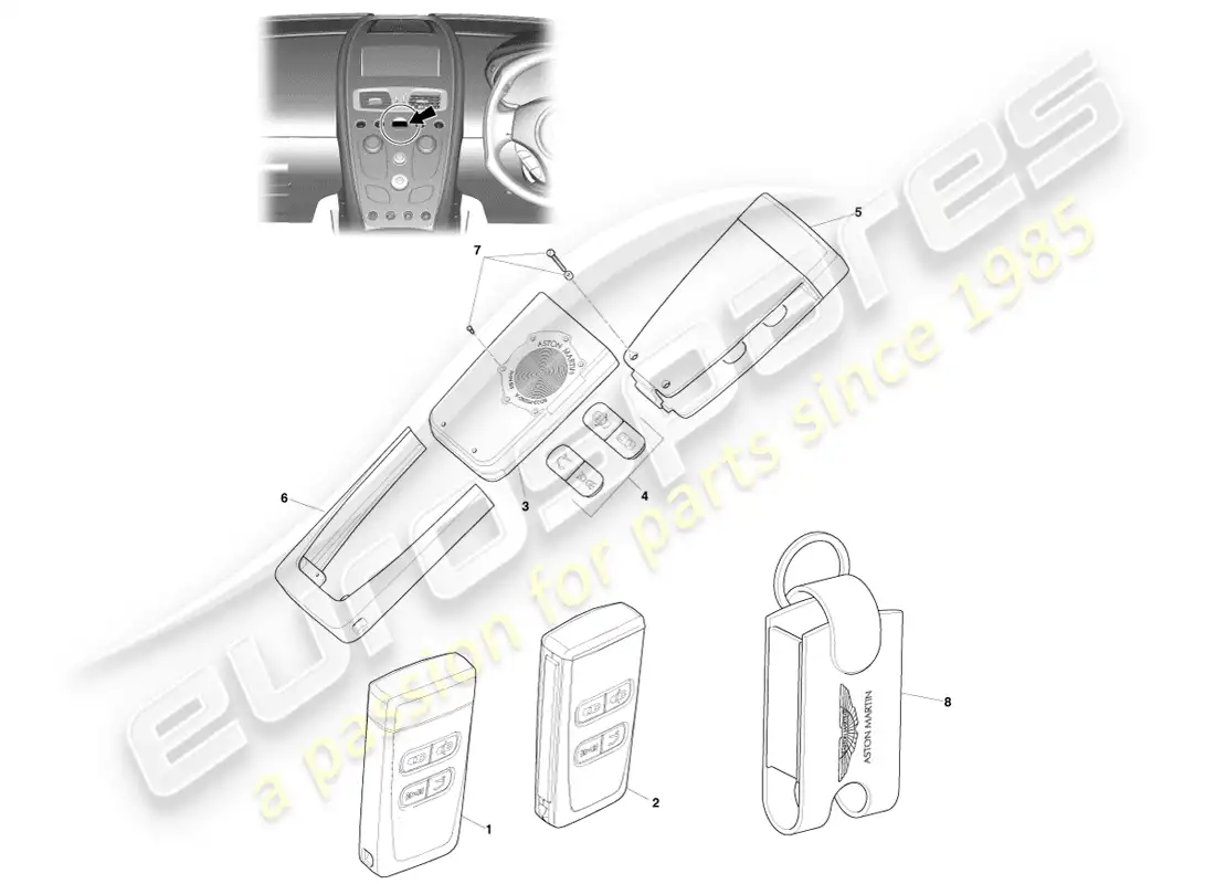 aston martin vanquish (2014) rke transmitter parts diagram