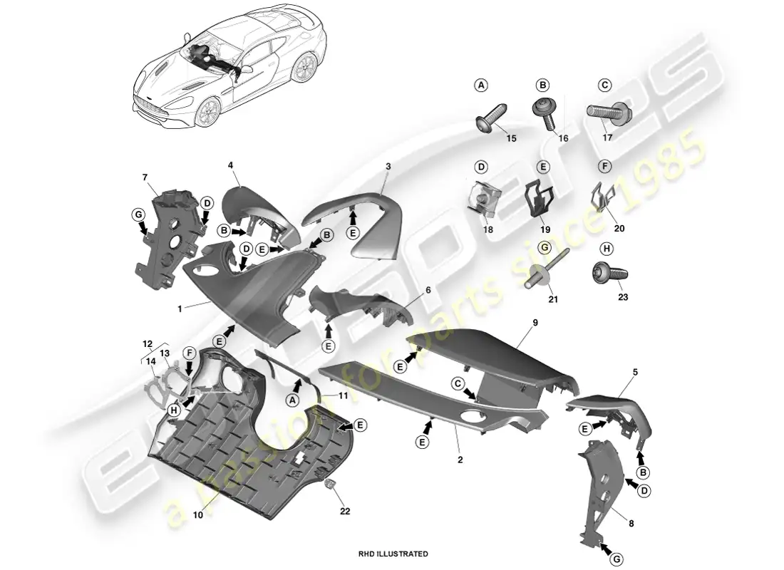 aston martin vanquish (2013) ip trimmed panels parts diagram