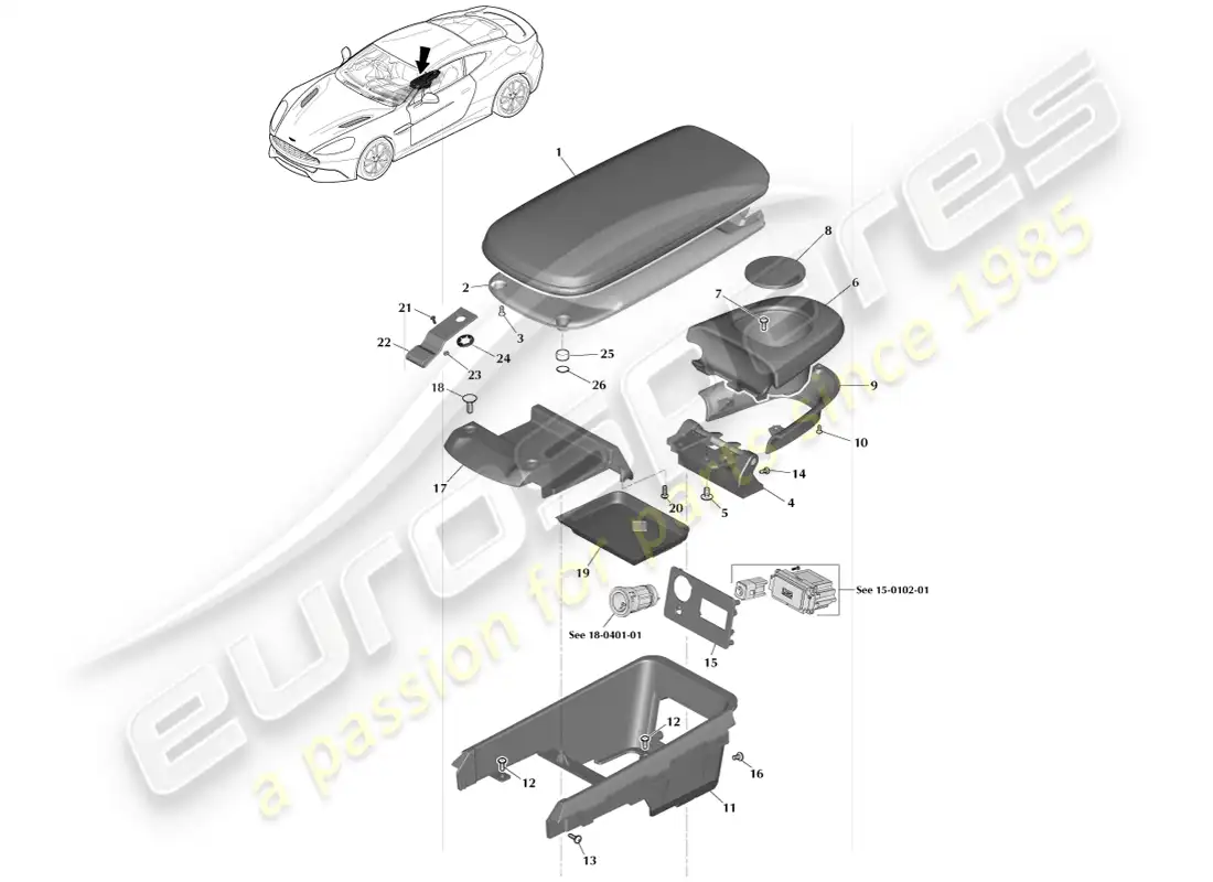 aston martin vanquish (2013) centre console armrest, page 1 parts diagram