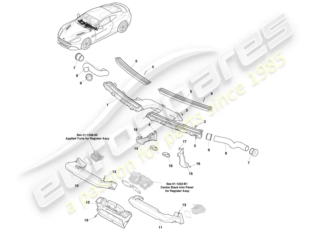 aston martin vanquish (2013) air distribution components parts diagram