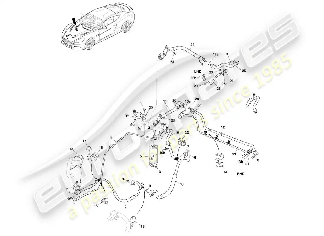 aston martin vanquish (2013) air con lines, hfo1234yf gas parts diagram