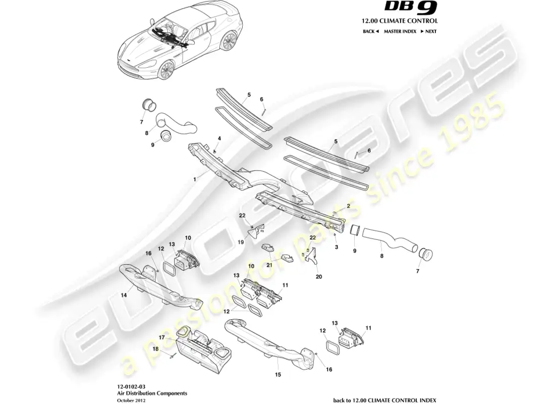 aston martin db9 (2013) air distribution components parts diagram