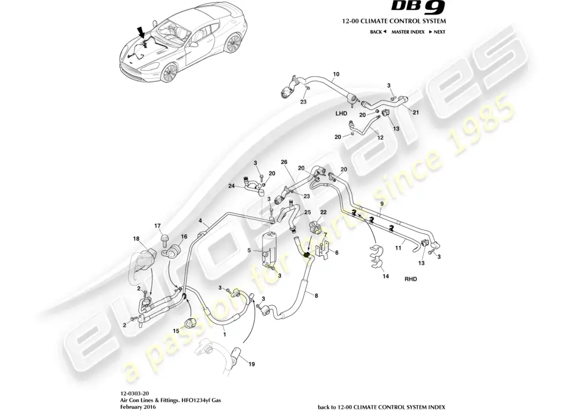 aston martin db9 (2013) air con lines, hfo1234yf gas parts diagram
