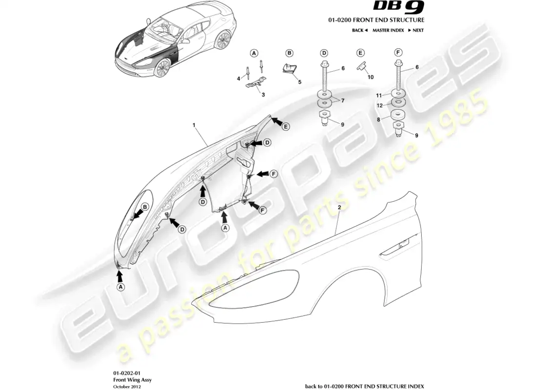 aston martin db9 (2015) front wings parts diagram