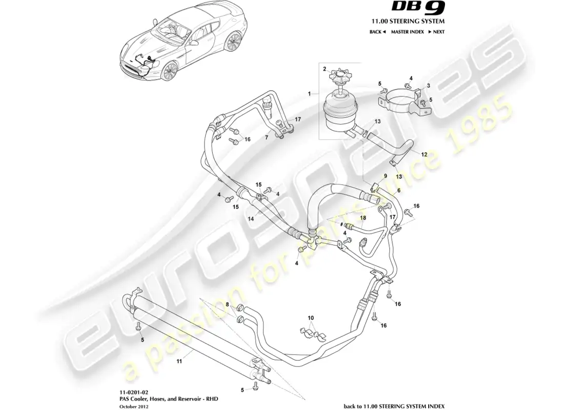 aston martin db9 (2015) pas hoses, rhd parts diagram