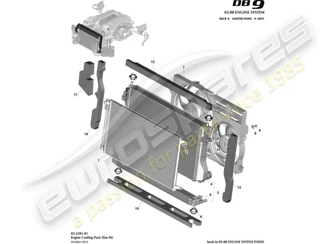 aston martin db9 (2014) engine cooling, line fit parts diagram