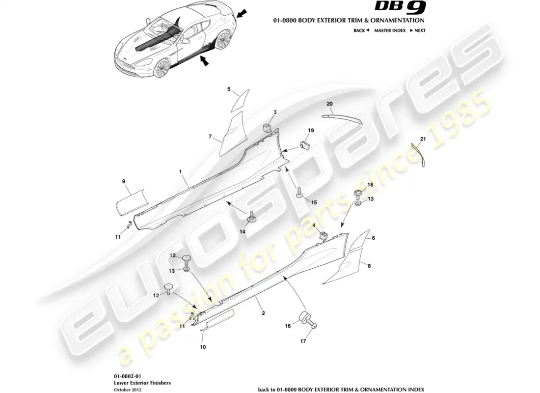 aston martin db9 (2015) lower exterior finishers parts diagram