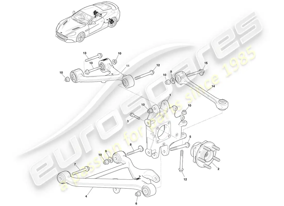 aston martin vanquish (2013) rear suspension assembly parts diagram