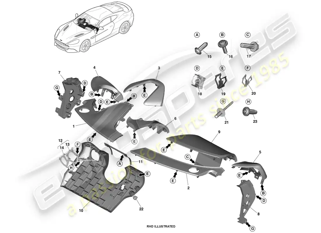 aston martin vanquish (2014) ip trimmed panels parts diagram