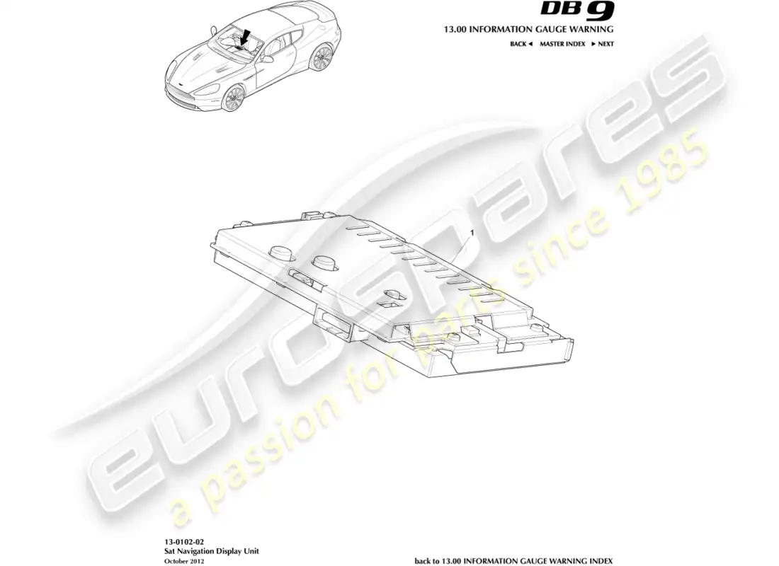 aston martin db9 (2016) sat nav display parts diagram