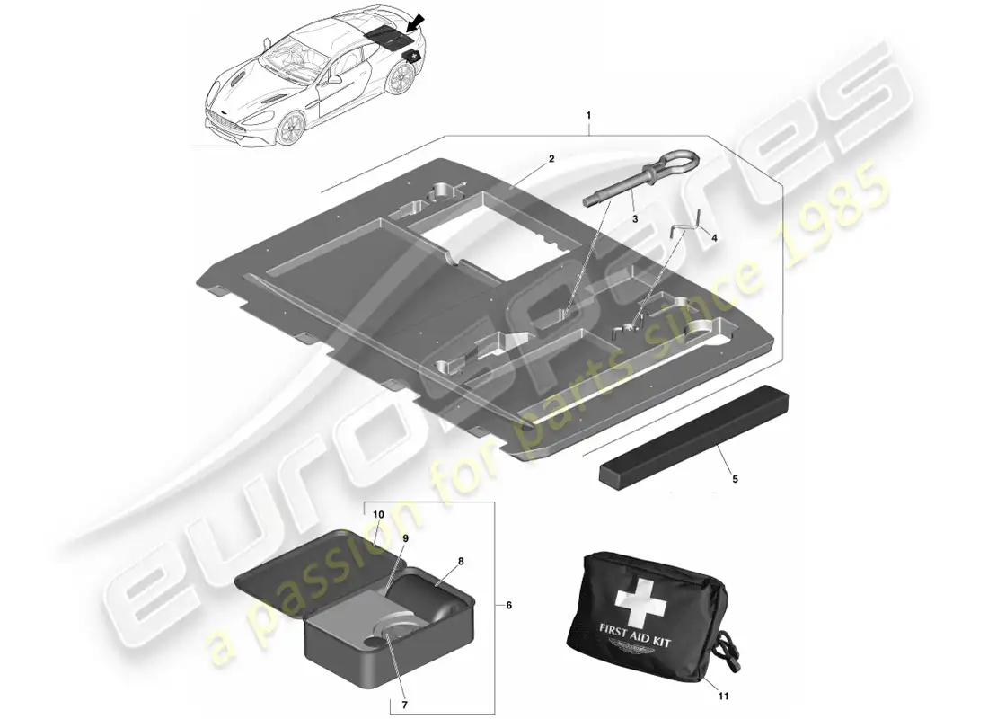 aston martin vanquish (2013) emergency equipment parts diagram