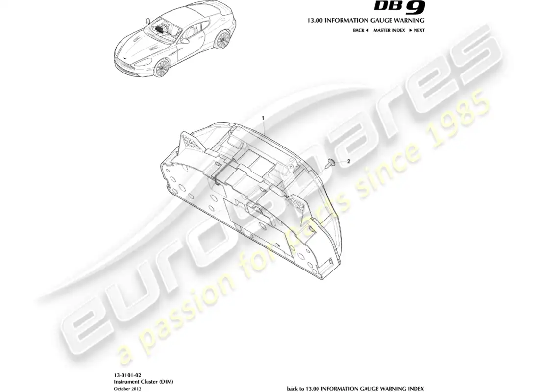 aston martin db9 (2016) instrument cluster parts diagram