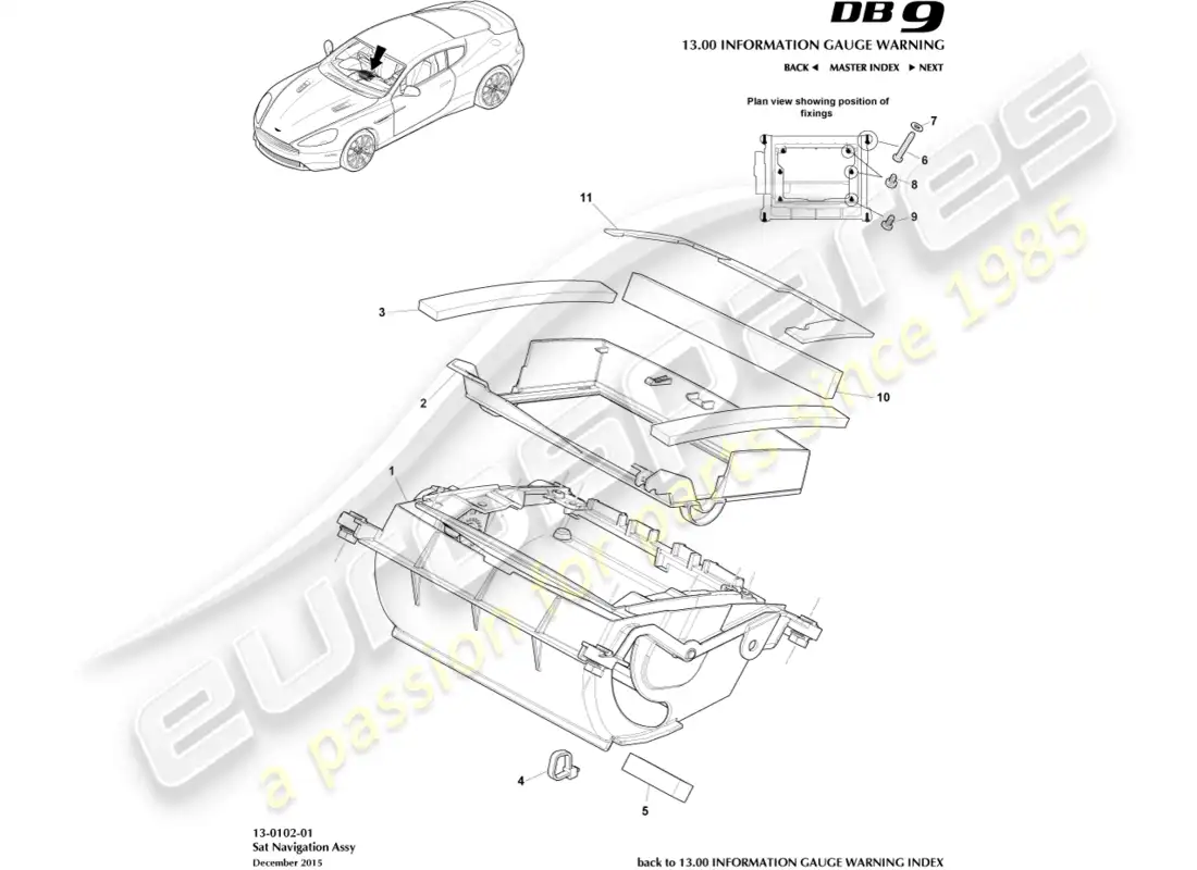 aston martin db9 (2016) sat nav assembly parts diagram
