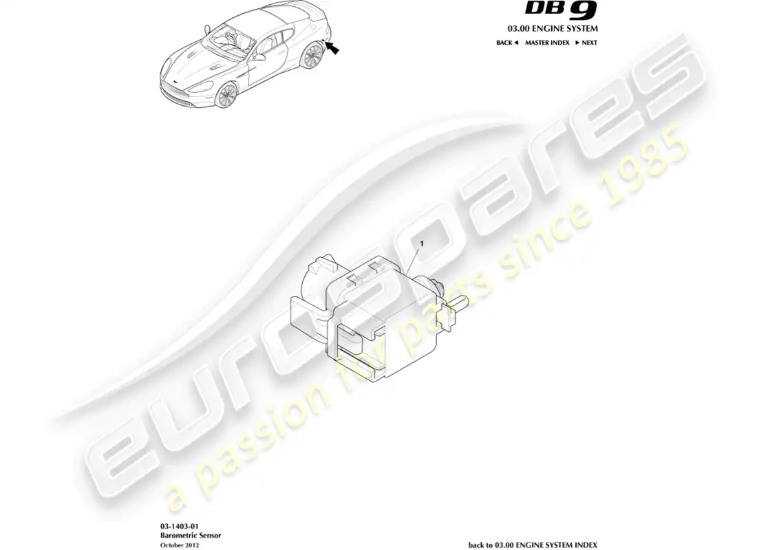 aston martin db9 (2014) barometric sensor parts diagram