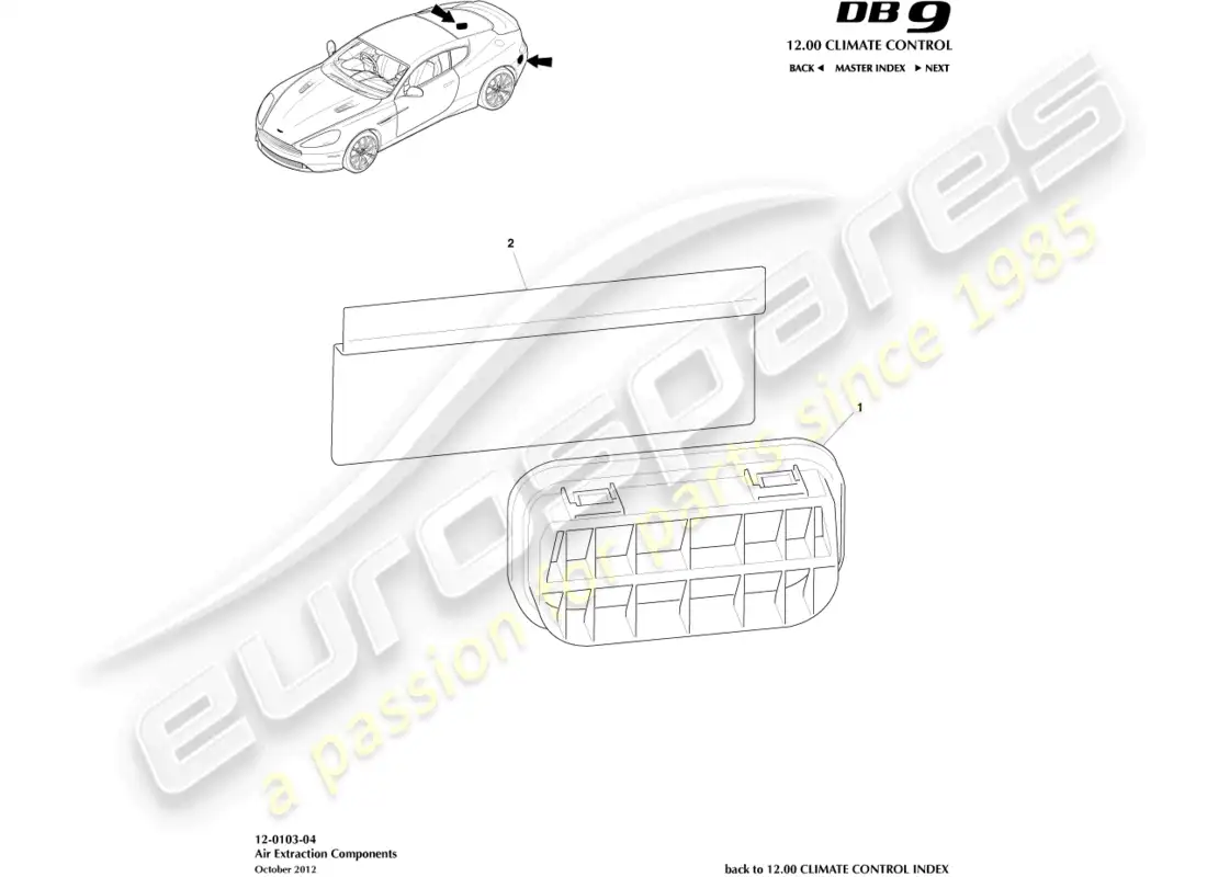 aston martin db9 (2013) air extraction components parts diagram