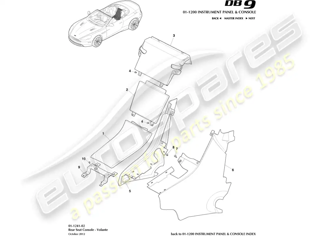 aston martin db9 (2013) rear console, volante parts diagram