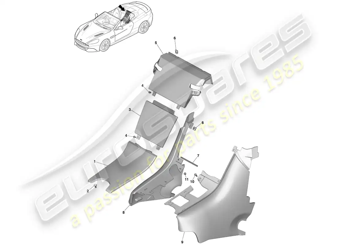 aston martin vanquish (2014) rear console, volante parts diagram