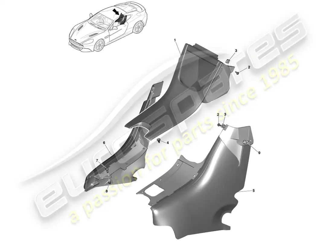 aston martin vanquish (2014) rear console, coupe 2+2 parts diagram