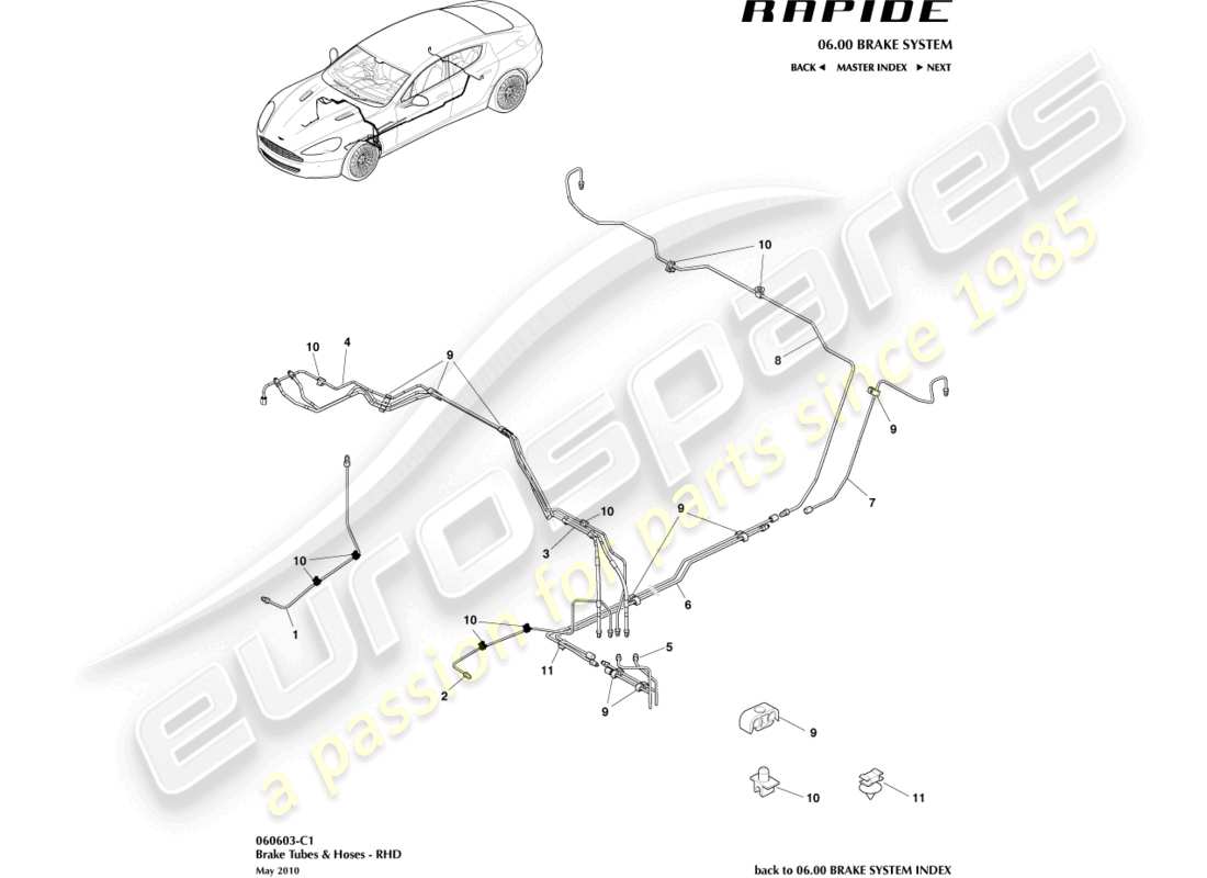 aston martin rapide (2014) brake lines & hoses, rhd part diagram