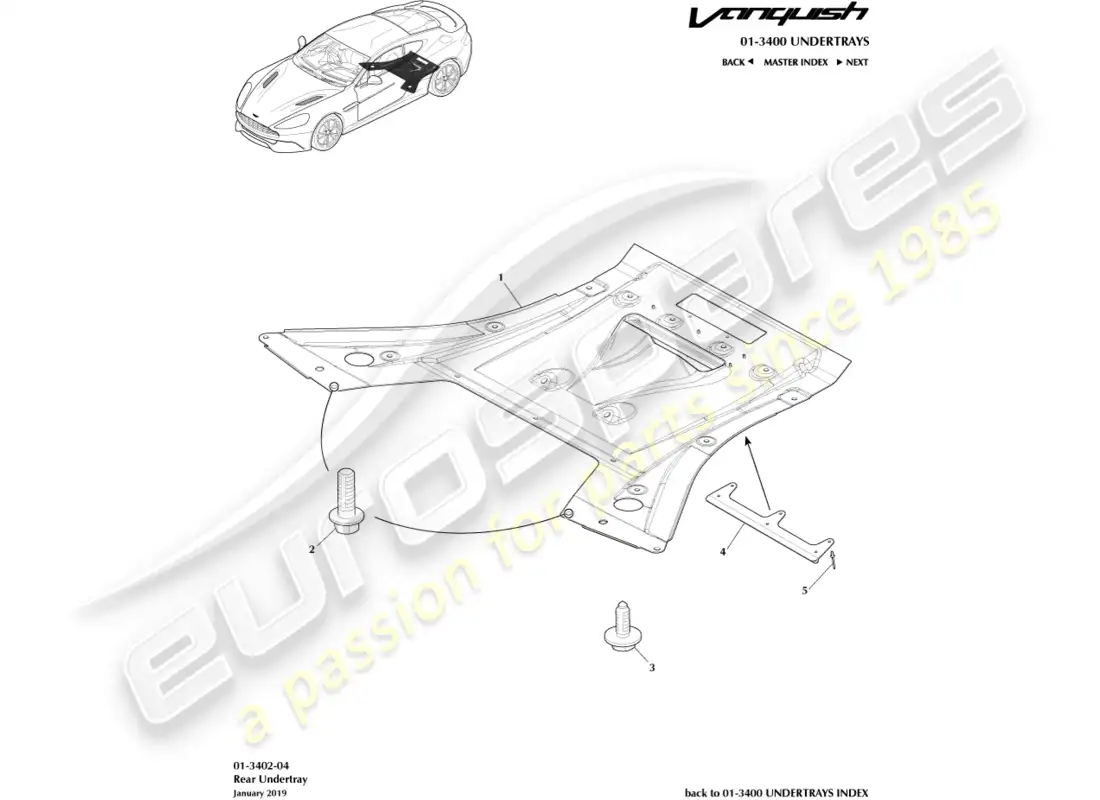 aston martin vanquish (2015) rear undertray, coupe parts diagram