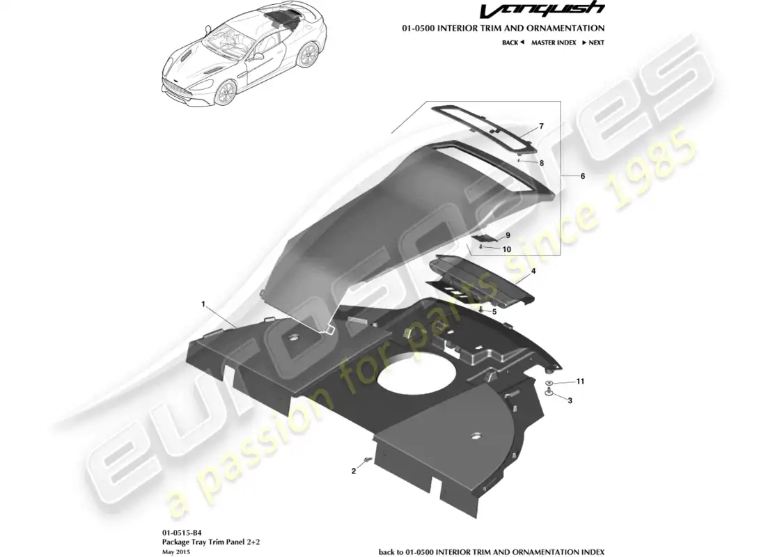 aston martin vanquish (2018) parcel shelf trim panel, 2+2 coupe parts diagram